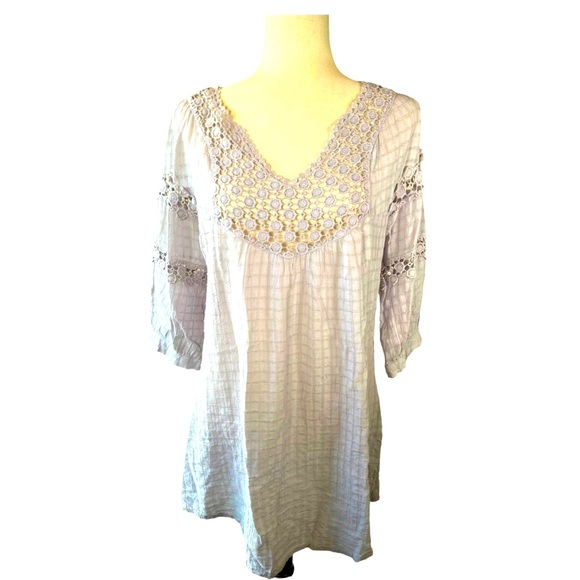 Mollo Rello Boho Peasant Crochet Lavender/Gray V-Neck Tunic/ Dress //Size Medium - Picture 1 of 8